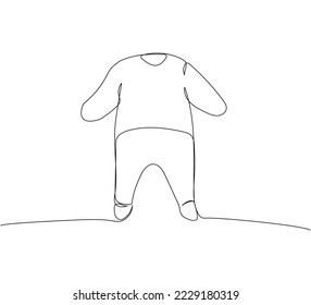 Baby warm suit one line art. Continuous line drawing of clothes, dress, children s, wardrobe, dress up, neat, comfortable, home, baby.