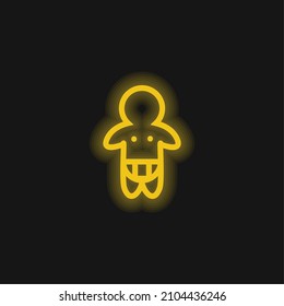 Baby Wearing Diaper Only Outline yellow glowing neon icon