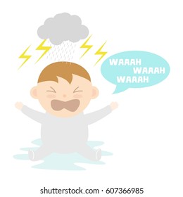 Baby wearing his favorite animal jump suit/ overall. Cute cartoon baby character in animal theme