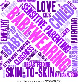 Baby Wearing word cloud on a white background. 