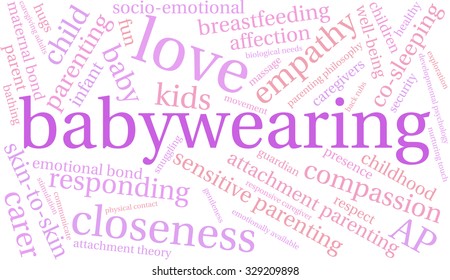 Baby Wearing word cloud on a white background. 