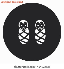 Baby web icon. Gray circle button with white illustration.