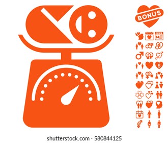 Baby Weight icon with bonus decoration icon set. Vector illustration style is flat iconic orange symbols on white background.