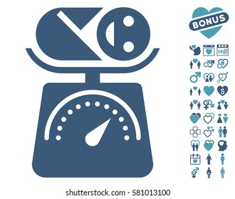 Baby Weight pictograph with bonus valentine images. Vector illustration style is flat iconic cyan and blue symbols on white background.