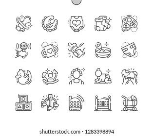 Bebé bien hecho a mano Pixel Perfect Vector Thin Line Icons 30 2x Grid para gráficos de Web y App. Pictograma mínimo simple