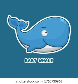 Baby Whale Cartoon Character. Cute Animal Mascot Icon Filed Style. Kids Book Collection
