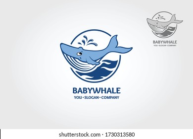 Baby Whale Vector Logo Template. This is a clean and simple logo illustration, highly suitable for businesses that are related to water, aquarium, animals, kids, travel, education, ocean, etc.