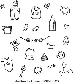 Baby white. Hand drawn baby icons isolated on a white ground.
