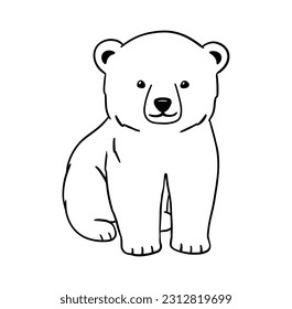 Baby White polar bear line sketch. Outline vector illustration of forest animal.