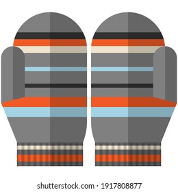 Baby winter mittens vector. Pair of children woolen knitted gloves isolated on white background. Kids warm clothing accessory illustration