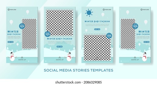 Baby winter sale store for social media stories post. premium vector