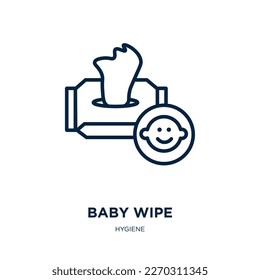 baby wipe icon from hygiene collection. Thin linear baby wipe, baby, hand outline icon isolated on white background. Line vector baby wipe sign, symbol for web and mobile