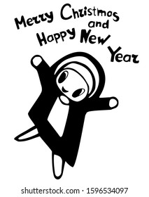 Baby wishes Merry Christmas and Happy New Year. Cartoon
