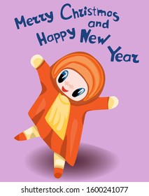 Baby wishes Merry Christmas and Happy New Year. Cartoon. In color