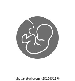 Baby in the womb, embryo, human fetus grey icon.