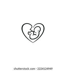 Baby in the womb. Isolated fetus icon. Baby icon. Heart shaped womb.