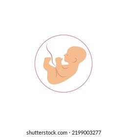 Baby in womb. Pregnancy concept. Fetus symbol. Embryo in belly. Medical emblem for pregnancy center. Vector illustration