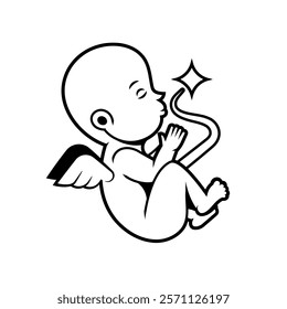 Baby in womb. Pregnancy and health of child. Ultrasound examination procedure. embryo and umbilical cord on screen. Sign with text. Medical emblem for pregnancy center. Monochrome vector illustration