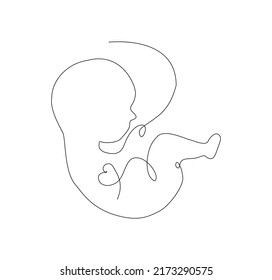 Baby in womb single  continuous line art. Medicine health care pregnancy healthy concept design. Hand drawn minimalism style.