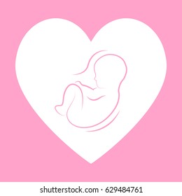 Baby is in the womb. Symbol of love and care for the child. Family planning. Childbirth, Maternity and child care. Vector illustration.