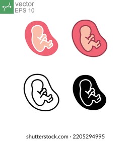 Baby In Womb, Unborn Baby. Pregnant Or Pregnancy Sac Illustration. Human Embryo Child, Fetal. Prenatal Development. Fetus Icon. Vector Illustration. Design On White Background. EPS10