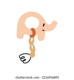 Baby wooden rattles elephant. Boho Baby Nursery Scandinavian Neutral Decor Element. Baby Shower Minimalist Clipart for Newborn