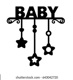 Baby word. Laser cut silhouette. Vector lettering for invitation, baby shower, birthday card, scrapbooking. Wood carving template.