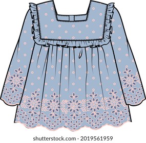 BABY WOVEN TOP WITH FLORAL EMBROIDERY VECTOR