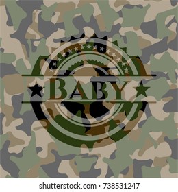 Baby written on a camouflage texture