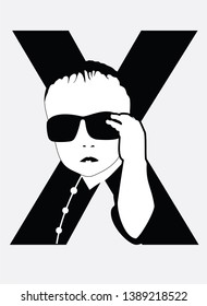 baby X - Little boy with black Glass - Vector art & Illustration