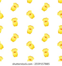 Baby yellow onesies vector seamless pattern. Infant clothing, babywear, apparel, bodysuit background