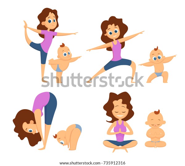 Bebe Yoga Exercices Mutuels Avec La Image Vectorielle De Stock Libre De Droits