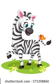 Baby Zebra drawing playing with butterfly