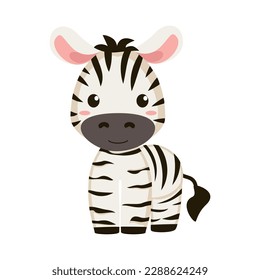 Baby zebra. Vector drawing of an African animal. Zebra, cute cartoon style character. White background. Used for web design and for printing.