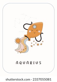 Baby Zodiac Sign Aquarius. Cute vector astrology character.