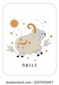 Baby Zodiac Sign Aries. Cute vector astrology character.