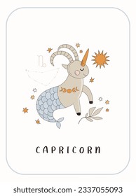 Signo Zodiac Baby Capricorn. Carácter de astrología vectorial.