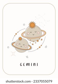 Baby Zodiac Sign Gemini. Cute Vektorastrologie-Zeichen.