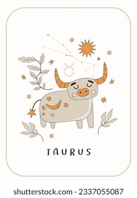 Baby Zodiac Sign Taurus. Cute vector astrology character.