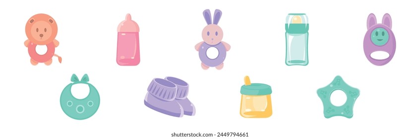 Babyhood Object and Different Childhood Items Vector Set