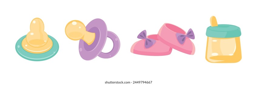 Babyhood Object and Different Childhood Items Vector Set