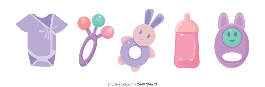 Babyhood Object and Different Childhood Items Vector Set