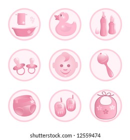 Baby-Icons in pink. Vector-Illustration