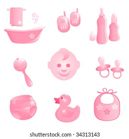Baby-Icons in pink. Vector-Illustration