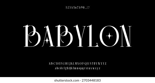 Babylon font. Elegant font type or luxury premium typeface, vector English royal alphabet. Classic typography in modern or old art deco style, serif letters for modern or retro poster font