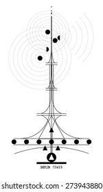 Babylon tower. Abstract hipster element for tattoo and design. Vector illustration.