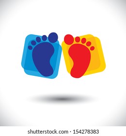 baby's colorful pair of foot sign or symbol for nursery school - vector graphic. This illustration can represent play school, nursery or kindergarten of kids & toddlers or baby care centers, etc