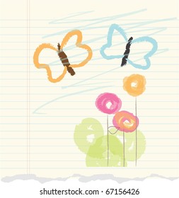baby's drawing on ripped page vector eps 10
