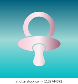 Baby's dummy sign. Child pacifier symbol. Vector. Pink bronze gradient icon at turquoise gradient background.