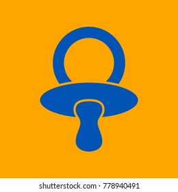 Baby's dummy sign. Child pacifier symbol. Vector. Medium teal blue icon on orange background.